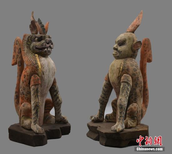 圖為慕容智墓出土鎮(zhèn)墓獸。 中新社發(fā) 甘肅省文物局 供圖