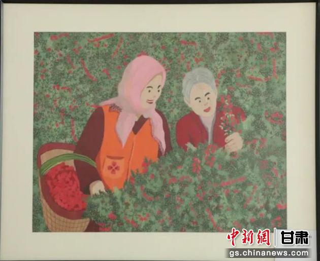 靖遠縣枸杞種植業(yè)帶動10多萬農民脫貧致富。刺繡 王明風 繡稿 胡靜